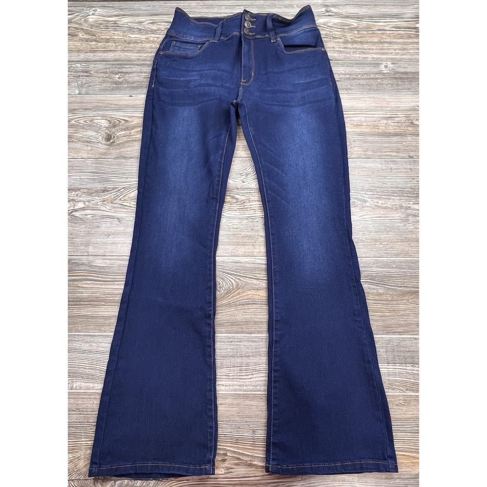 Bamboo Super Soft Flare Jeans‎ Size 13/14 Button Fly Dark Blue Denim Stretch